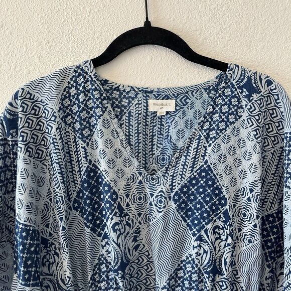 World Market Women’s Kaftan One Size Dress Cover-Up Blue Patchwork Prink Boho - Picture 3 of 13